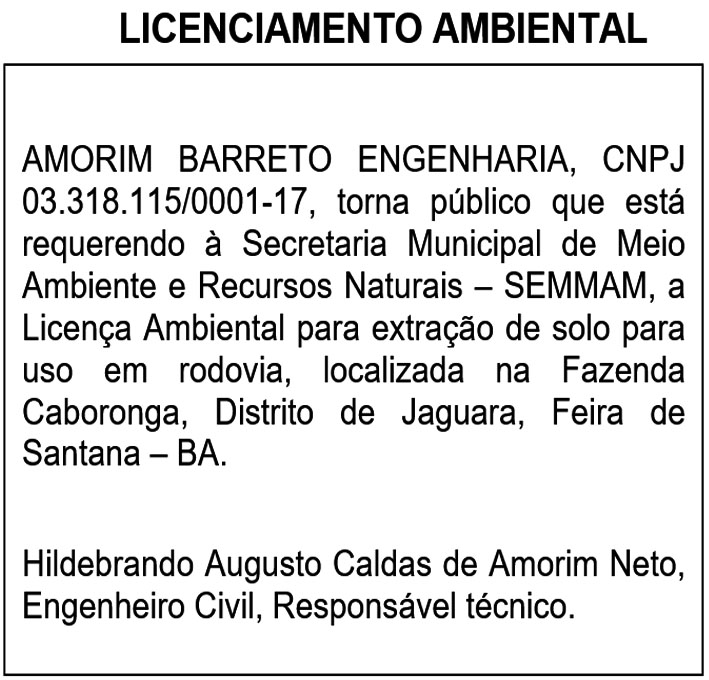 PEDIDO DE LICENÇA AMBIENTAL 