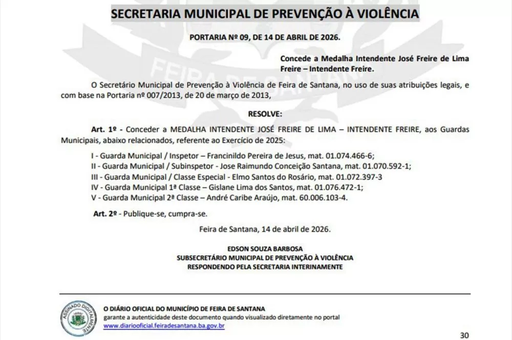 Foto: Divulgação Diario Oficial