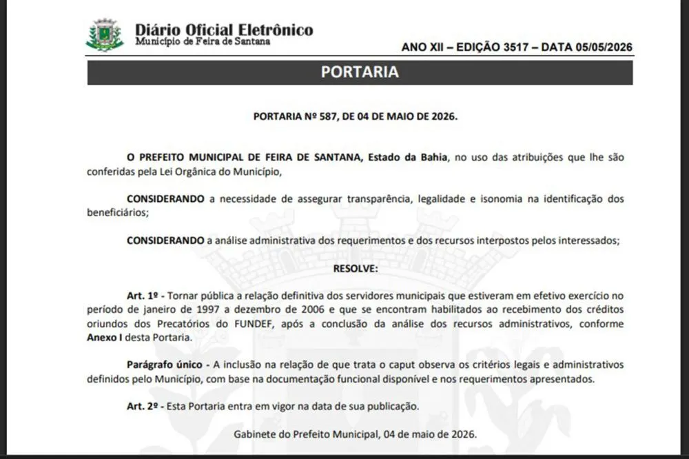 Foto: Divulgação Diario Oficial