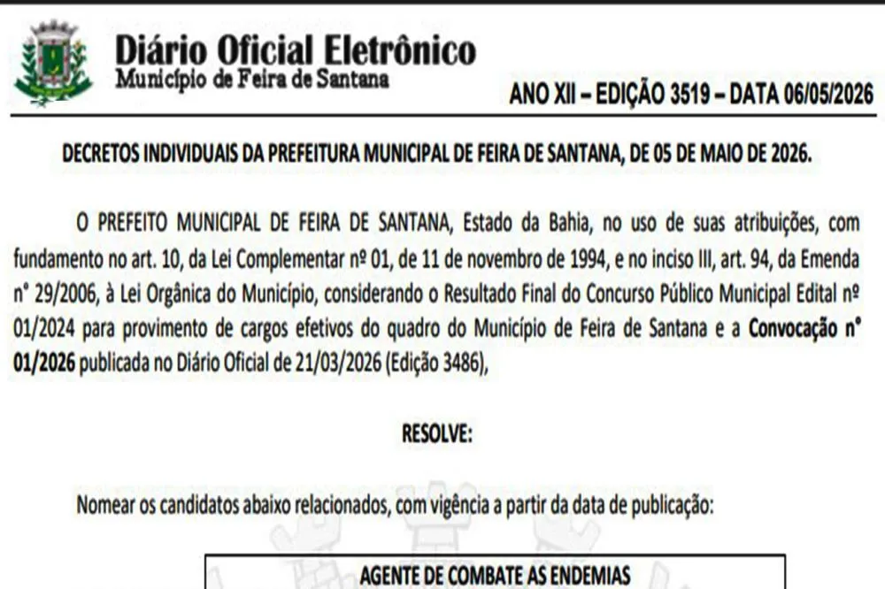 Foto Divulgação Diário Oficial