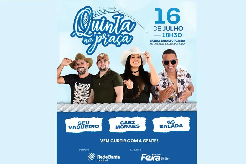 Quinta na Praça leva música e entretenimento ao Jardim Cruzeiro nesta quinta-feira (16)