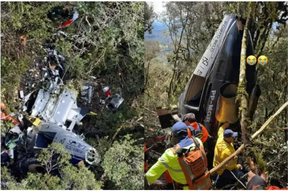 Corpos do cantor Rick e outros 4 mortos em queda de helicóptero em SC são retirados com ajuda de cordas